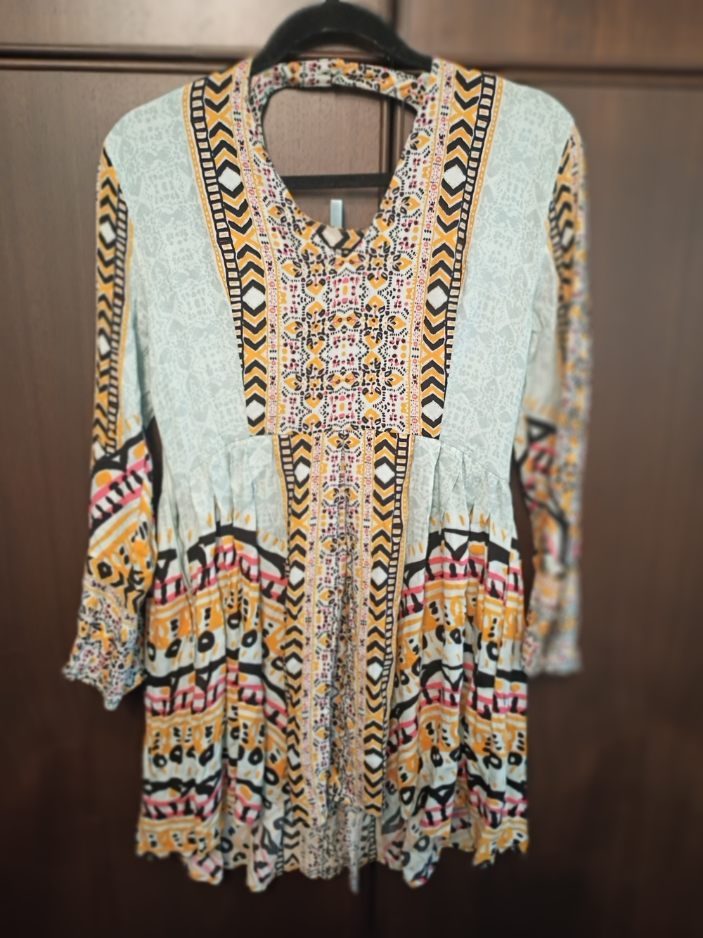 Free People Boho, Multi-Colored Printed Long-Sleeve Boho Dress Size 6